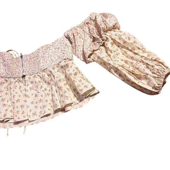 Petersyn Floral Cropped Off The Shoulder Peplum Top Size L Prairie Cottagecore - Picture 5 of 10